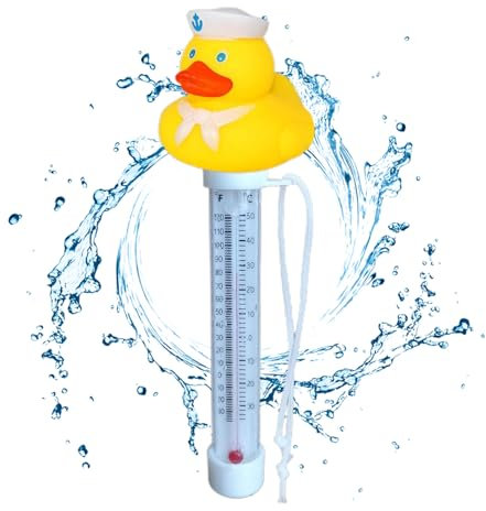 Termómetro flotante de la piscina, termómetro de baño, calibre de temperatura de agua fácil de leer con cuerda, forma de termómetro de piscina natada flotante de pato, calibre de temperatura