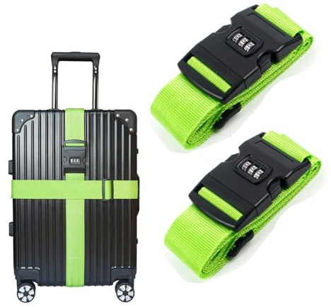 Lot de 2 sangles de valise avec serrure à combinaison, sangle réglable, sangle de valise avec serrure, sangle de valise accrocheuse, pour voyage, valise, bagage, sac de voyage