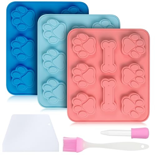 Silikonformar för hundtassar och ben, 3 stycken bakmattor hundkex, hundtassar chokladformer, non-stick Food Grade silikonformar för hundgodis, godis, isbitar, gelé