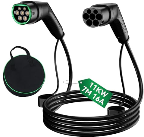 Fullwatt Typ 2 Ladekabel 11KW 7M 16A 3-Phasig, Ladekabel Elektroauto Typ 2 mit Tragetasche, Kompatibel mit Model S/3/X/Y, für E Auto EV/PHEV, Schwarz