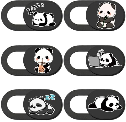 PRESSINART 6Pcs Couvercles Caméra Ordinateur Portable Glissière Protection Webcam Motif Panda Cache Caméra Smartphone Tablette Mini PC Bureau Sécurité Vie Privée Accessoire Discret pour Appareils