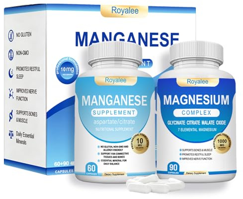 Magnesium Complex & Manganese Supplement Bundle – 1000mg Magnesium with 7 Forms Plus 10mg Manganese (Aspartate/Citrate) – Supports Relaxation, Muscle & Bone Function – 150 Capsules Total