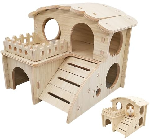 Casa de hámster de madera, casa de cobayas, casa de hámsters, casa de hámster con rampa, escondite para animales pequeños, hámsters cobayas, accesorios para mascotas pequeñas, hámster enano, jerbos