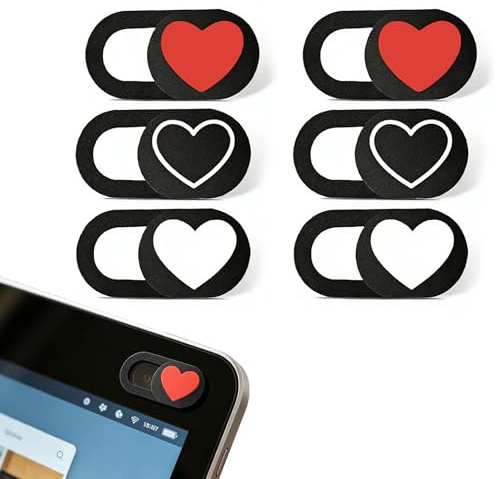 SEABABOO 6 Pièces Cache Webcam, Cache Caméra pour Ordinateur, Téléphone et Tablette, Protection de la Vie Privée en Ligne, Forme de Cœur (0,6 mm)