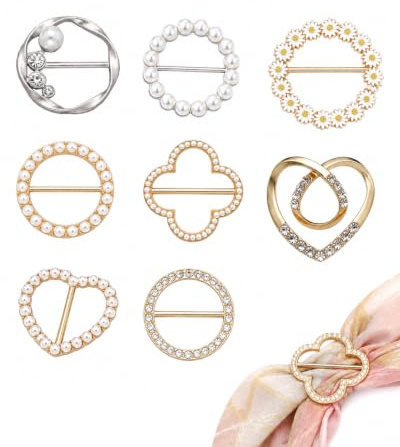 BTACGWP Lot de 8 Clips T-Shirt Femme, Anneaux pour Écharpe, Boucles en Strass, Foulard en Soie, Boucles de Ceinture, Boutons d'Angle pour Vêtements, Étoiles Cercles Cœurs Marguerites (Argent et Or)