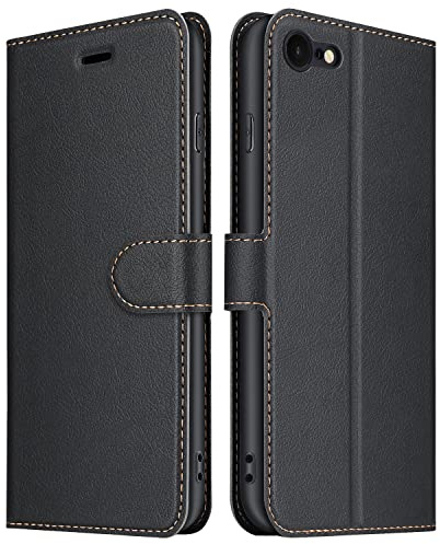 ELESNOW Phone Case for iPhone SE 2022/2020 / iPhone 7/8, Flip Wallet PU Leather Card Holder Magnetic Closure Stand Cover for Apple iPhone SE 2022/2020 / iPhone 7/8 (Black)