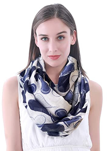 Lina & Lily Damen Loop Schal mit Herz-Muster (Weiß, Blau)