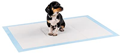 lionto Welpenunterlagen, 6-lagige Trainingspads für Hunde mit Klebestreifen, 50 Stück 60x90 cm, auslaufsicher und strapazierfähig Dank hoher Saugfähigkeit für kranke und inkontinente Tiere, blau/weiß