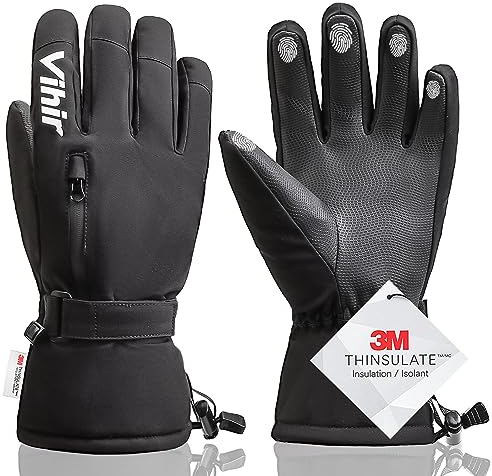 Vihir Skihandschuhe Herren & Damen Winterhandschuhe Thermo Handschuhe, Wasserdichte Touchscreen 3M Thinsulate Warm Fahrradhandschuhe, Eisfischen, Skifahren, Radfahren, Snowboard Winddichte Skihandsche
