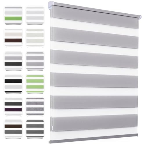 MupFup Doppelrollo Klemmfix ohne Bohren 90x80cm(BxH) Grau,Rollo Klemmrollo mit Lichtdurchlässig und Verdunkelnd/Höhe Stufenlos Verstellbar für Schlafzimmer,Badezimmer,Wohnzimmer Fenster und Tür