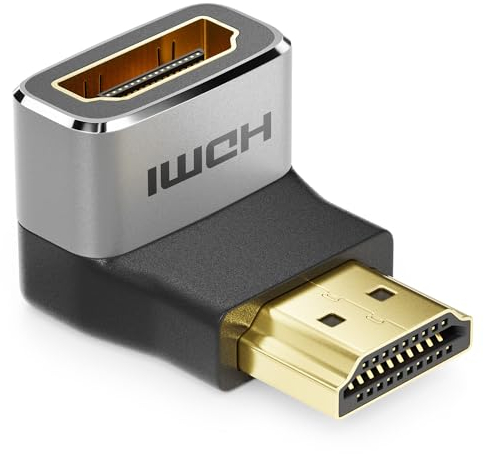 deleyCON Adaptateur HDMI Connecteur de Couplage Angle 90° 8K@60Hz / 4K@120Hz UHD 7680x4320 Aluminium HDMI 2.1 Arc HDR10+ Dolby Vision VRR ALLM 48Gbps 90° Coudé Gris Noir