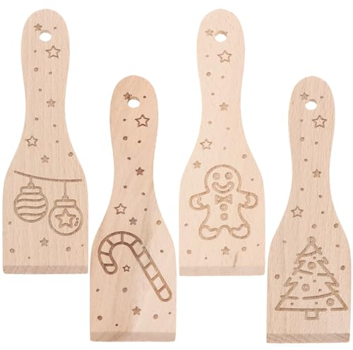 Spruchreif Juego de 4 rasquetas de madera con grabado navideño, espátula para raclette, juego de 4 espátulas con grabado, rasqueta de raclette de madera, rasqueta de raclette, motivos navideños