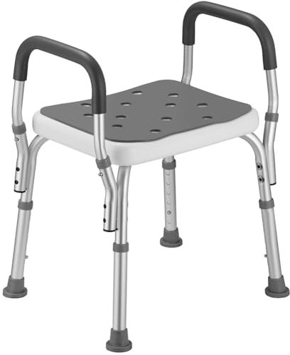 BAKAJI Tabouret de salle de bain en aluminium, hauteur réglable, siège de douche, chaise de baignoire, aide pour personnes âgées, pieds en caoutchouc antidérapant, portée jusqu'à 150 kg, rectangulaire