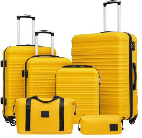 COOLIFE Suitcase Sets 6 Piece, Luggage Sets ABS Hard Shell, Durable Travel Luggage with Expandable Travel Duffels Bag ＆ Toiletry Bag Included TSA Lock and 4 Spinner Wheels for Travel, 16 20 24 28