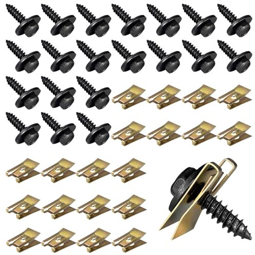 HXJDAM Lot de 60 écrous à tôle comprenant 60 écrous à ressort et 60 vis de carrosserie de type U, clip d'aile, écrous en tôle pour voiture