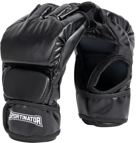 SPORTINATOR® Beast MMA Kampfsport Handschuhe - integrierte Fingergriffleiste, stufenlose Anpassung, anatomisches Design, bequemer Klettverschluss (Schwarz)