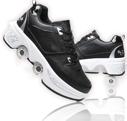 Rullskor, skor med hjul, fyrhjuliga rullskridskor, för flickor och pojkar, skateboardskor, bekväma och ventilerande, justerbara sneakers med dolda hjul