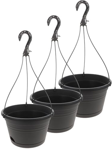 Happyyami Fioriera Sospesa in Plastica 3 Pezzi Vasi da Fiori da Parete con Gancio Cesto Appeso Porta Piante per Decorazioni da Giardino Balcone Portico Grigio