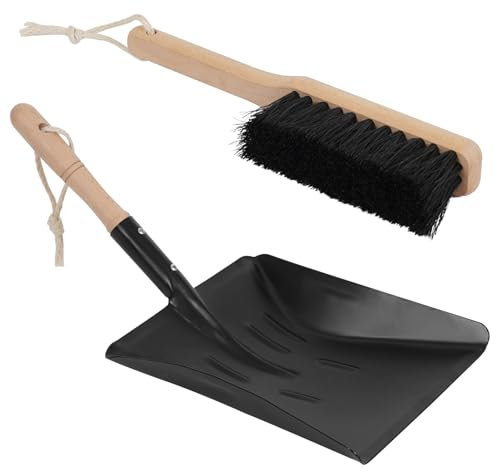 Permade Fireplace Ash Shovel and Brush Set, Coal Shovel and Hearth Brush Set, Fireplace Tools Set Indoor Outdoor Rust Resistant Made of Natural Wood & Coco Bristles for Easy Cleaning
