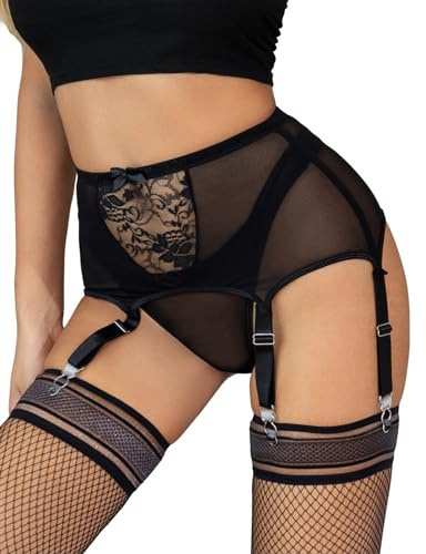 ohmydear strapsbälte brett med 6 hållare damer straps spets, 1 pack svart, L