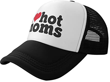I Heart Hot Moms Casquette de camionneur réglable et amusante en maille, unisexe, adaptée pour le sport, la pêche, les voyages, Noir -F4, One Size-M
