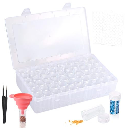 60 Ranuras Cajas de Accesorios para Pintura Diamantes, Contenedores de Almacenamiento de Pintura Diamante con Etiquetas para almacenar Accesorios de Diamond Painting, DIY, Uñas, Joyas, Manualidades