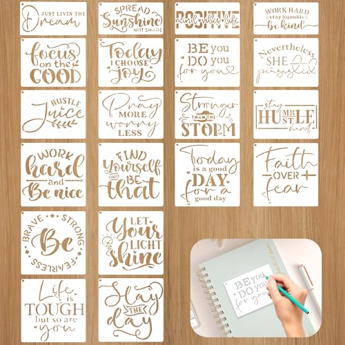 20 Reusable Quote Face Painting Stencils, Letter Templates for DIY Crafts | Reusable face paint stencils with motivational words and letters, suitable for wall décor, scrapbooks and creative projects.