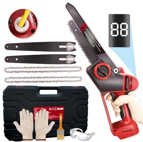 LADAMI Mini motosierra de 6 pulgadas, batería de motosierra con lubricador automático y cadena de repuesto, batería compatible con Makita 、Einhell 、Bosch baterías de 18 V para tijeras de podar, corte