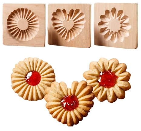 Herramienta de madera para moldes para hornear - patrón de madera de haya grabado, serie artística de formadores de galletas, colección de moldes de mantequilla resistentes, accesorios tradicionales