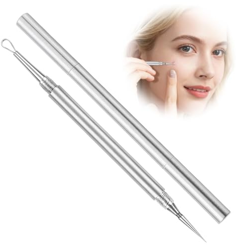 Wcawnlt Extractores de Puntos Negros, Pinza Facial de Acero Inoxidable Doble Punta con Tapón Giratorio, Limpiador de Espinillas y Puntos Negros Portátil para Cara y Nariz
