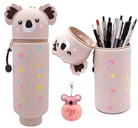 TIANCEWAN Trousse Silicone Trousse Crayon Rose | Trouss Scolaire pour Enfant Kawaii Animaux, Rangement Bureau Maison Adapté à Crayons et Outils Maquillage