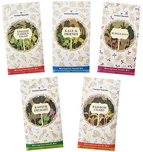 Verdant Republic Microgreens Salad Seeds Mix | Fawn Collection- 5 Seeds Mix Packs | High Germination & Easy to Sprout | Over 16 Vegetable & Herbs Varieties incl Broccoli, Radish, Kale