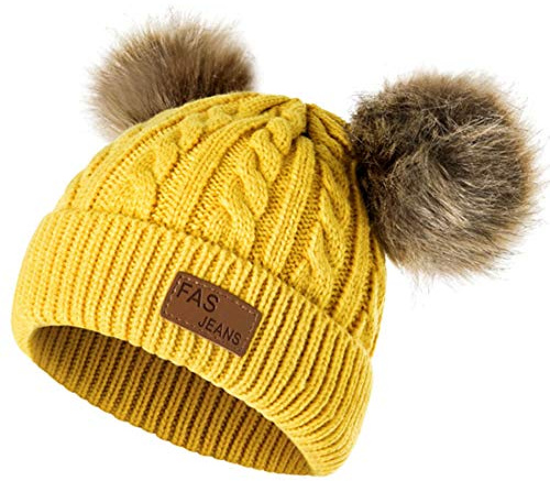Yixda Baby barn vintermössa flickor pojkar varm pälstofs mössa hattar, GUL, one size