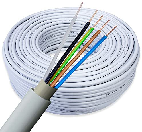 NYM-J 5x1,5mm² Kabel 5m | Feuchtraumkabel für 300V/500V | Elektrokabel 3-Adrig mit PVC Mantel | Ø1,5mm² Stromkabel für Elektroinstallation in Hellgrau | Kabellänge am Stück