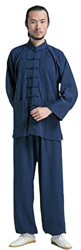 HFCY Kung Fu Uniform Chinesische Traditionelle Kampfsportbekleidung Wing Chun Kleidung Tai Chi Trainingstücher Taekwondo-Kleidung für Männer und Frauen, Blau - L