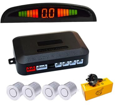 Aiuphing einparkhilfe hinten nachrüsten, 4 Universal parksensoren hinten nachrüsten mit LED Farb Display,Rückwärtsgang Audio Buzzer Alarm Kit, 2,5 Meter Sensorkabel für auto, SUV usw(Silber)
