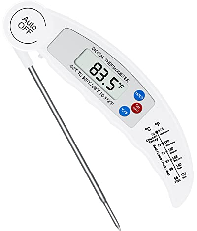 flintronic Food Thermometer, Digital Instant Read Meat Thermometer, High Accuracy Foldable Long Probe Food Cooking Thermometer with °F/°C, Auto On/Off Cooking Thermometer for Kitchen, BBQ, Milk, White