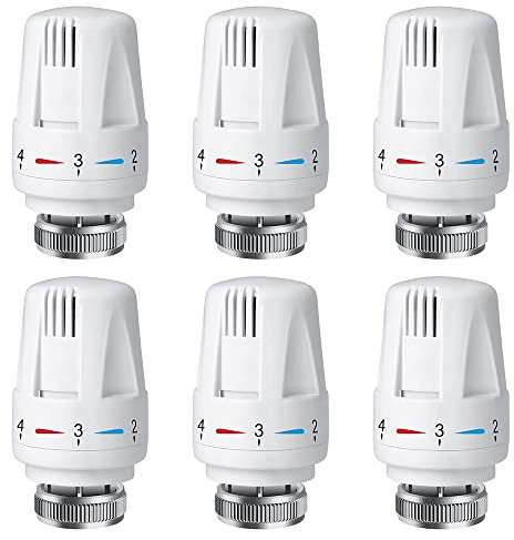 Swetup Trv Thermostatic Radiator Valve, 6 Pieces Thermostatic Valves Head Only, Radiator Thermostat Head M30 x 1.5, Standard Radiator Valves Replacement Head for Home Office, White