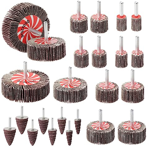 HSEAMALL 24PCS Fächerschleifer, Lamellenschleifer Schleifaufsatz für Bohrmaschine Akkuschrauber,Geradschleifer Körnung 80 Rundschleifer Polierscheibe