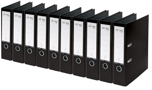 VON Leitz 10550095 Lot de 10 classeurs A4 en carton avec couverture en plastique Largeur de dos 80 mm, pour 600 feuilles, Ange bleu et certifié FSC Pour l'école, l'étude et la maison Noir