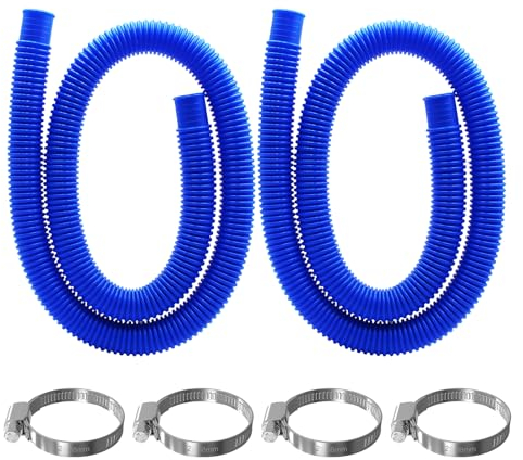 Piuluvor® 2 Stück Poolschlauch 32mm, PE Schlauch 1,5 m Pumpenschlauch Flexibler Ablaufschlauch mit 4 Metall Sicherungsclip für Poolpumpe Waschmaschine (Blau)