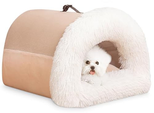 ALLSOPETS Cama Cueva para Gato de Interior Nido para Perro Casa Cálida para Mascota para Gato Cachorro Perro Pequeño Cama para Gato Semicerrada de Invierno con Almohadilla Extraíble (Marrón,M)