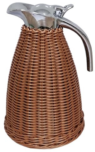 Caraffa Termica Per Caffè In Acciaio Inossidabile, Brocca Termica In Rattan, Isolamento Sottovuoto A Doppia Parete Da 1,5 Litri/50 Once, Ritenzione Del Calore Per 12 Ore E Del Freddo Per(Color:Caffè)