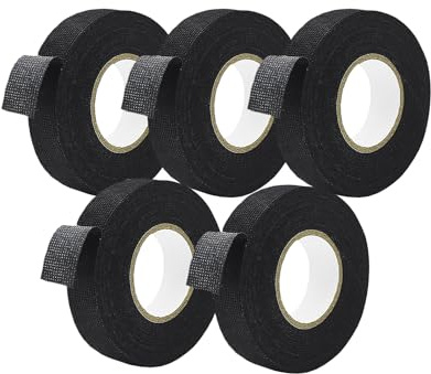 DeJivsin 5 pezzi Nastro Isolante Nero 15 m x 19 mm, Nastro in Tessuto Nastro Isolante Nastro Tessile Autoadesivo per Cablaggi per Cavi Domestici per Cablaggio Automobilistico