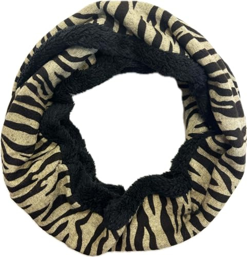 Jeamis leopard zebra fleece fluffig varm vinter loop halsduk tubhalsduk rund halsduk lejon, Zebra beige svart, 160 x 48 cm
