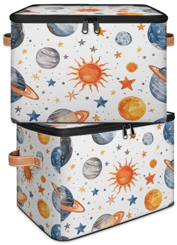 Storage Bins with Zipper Lid and Handle, 14.2 x 10.2 x 10.4 Endless Starry Sky Storage Basket Stackable Foldable Storage Boxes Collapsible Storage Cubes Closet Organizers, 2PCS