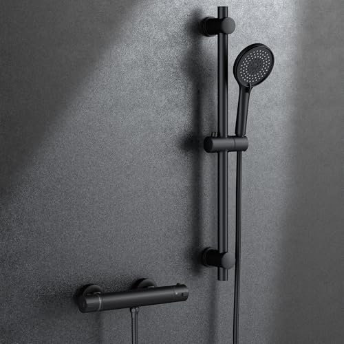 Morado - Grifo mezclador de ducha (70 cm, con barra de ducha, ajustable, 150 cm), color negro