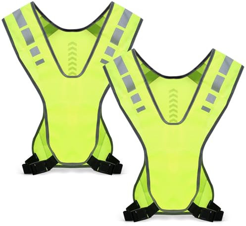 PXARMYYXGS 2 Pezzi Giubbotto Riflettente, Gilet Sicurezza Uomo Donna, Giubbotto Rifrangente per Bicicletta, Corsa, Jogging, Lavoro Stradale, Accessori visibilità Notturna con Tasche