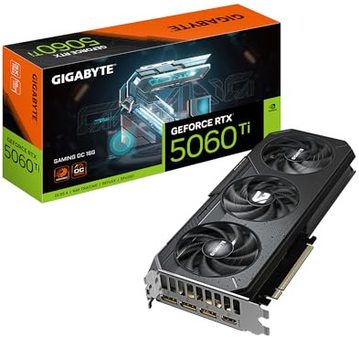 GIGABYTE Tarjeta gráfica GeForce RTX 5060 Ti Gaming OC 16G, 16GB 128-bit GDDR7, PCIe 5.0, Sistema de refrigeración WINDFORCE, Tarjeta de Video GV-N506TGAMING OC-16GD