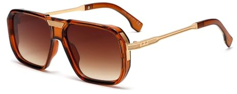 H HELMUT JUST Lunettes de soleil rétro avec monture carrée pour homme et femme Lunettes de soleil classiques à la mode avec monture carrée, Thé/thé graduel